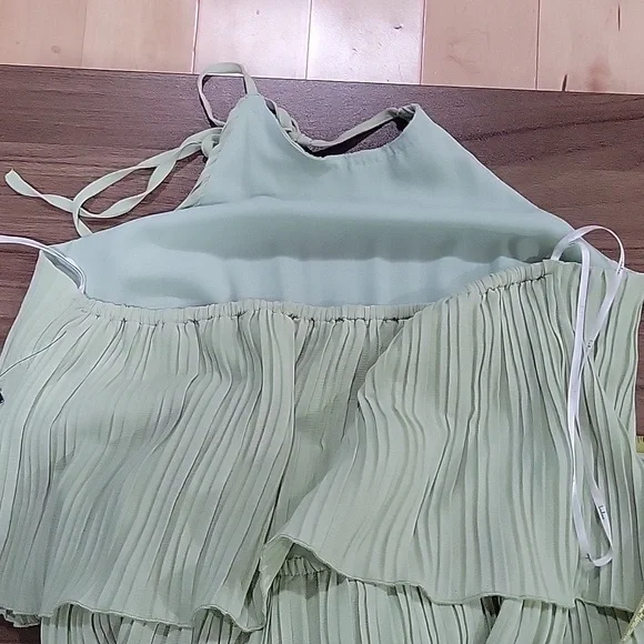 Lulus Women's Lime Green Plisse Sleeveless Wide-Leg Jumpsuit Size L Summwr Chic - Picture 6 of 16